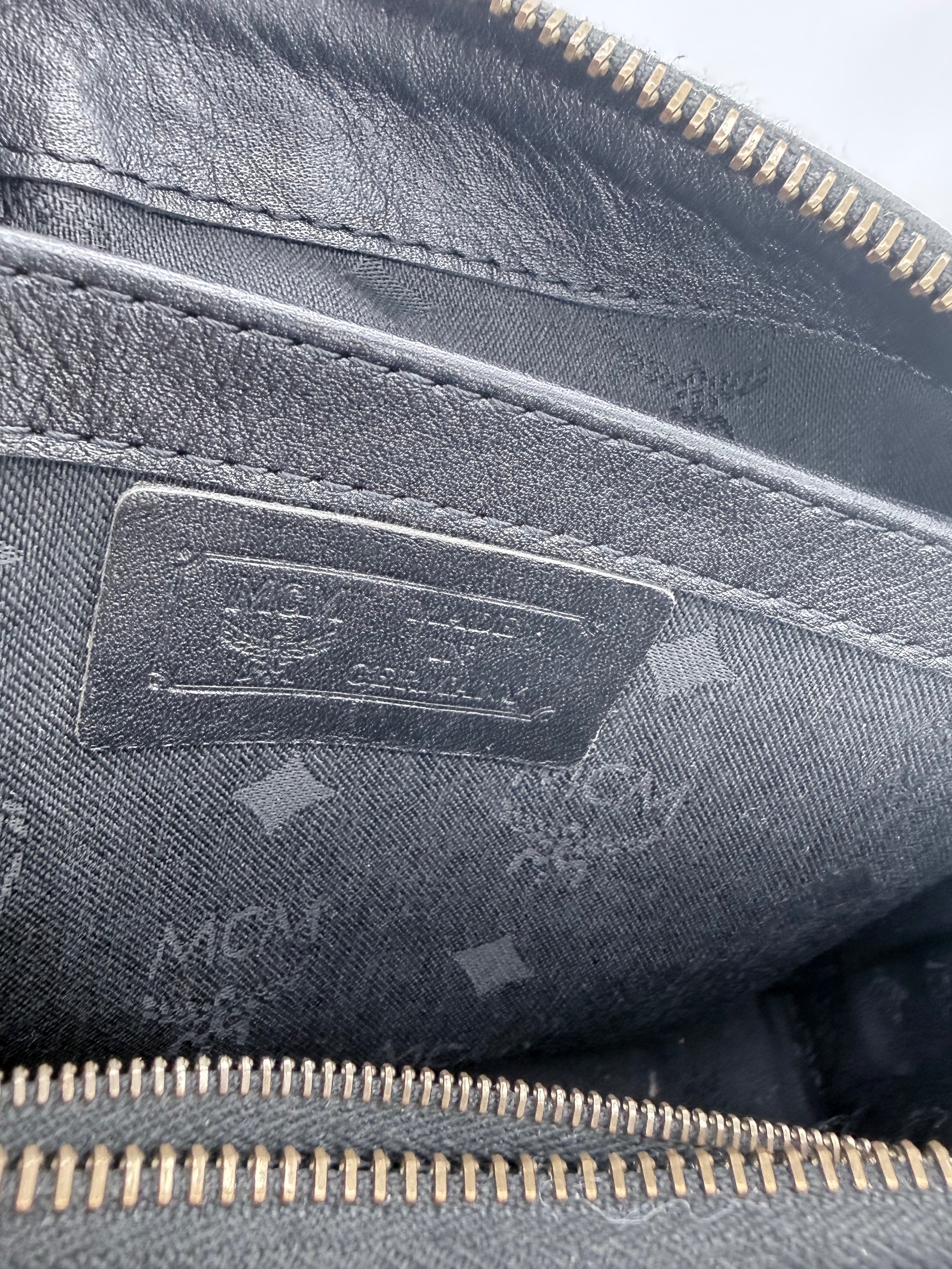 MCM Visetos Boston Satchel – Black Monogram Top Handle Bag