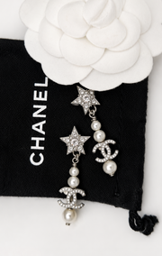 CHANEL RHINESTONE & PEARL CC DROP EARRINGS
