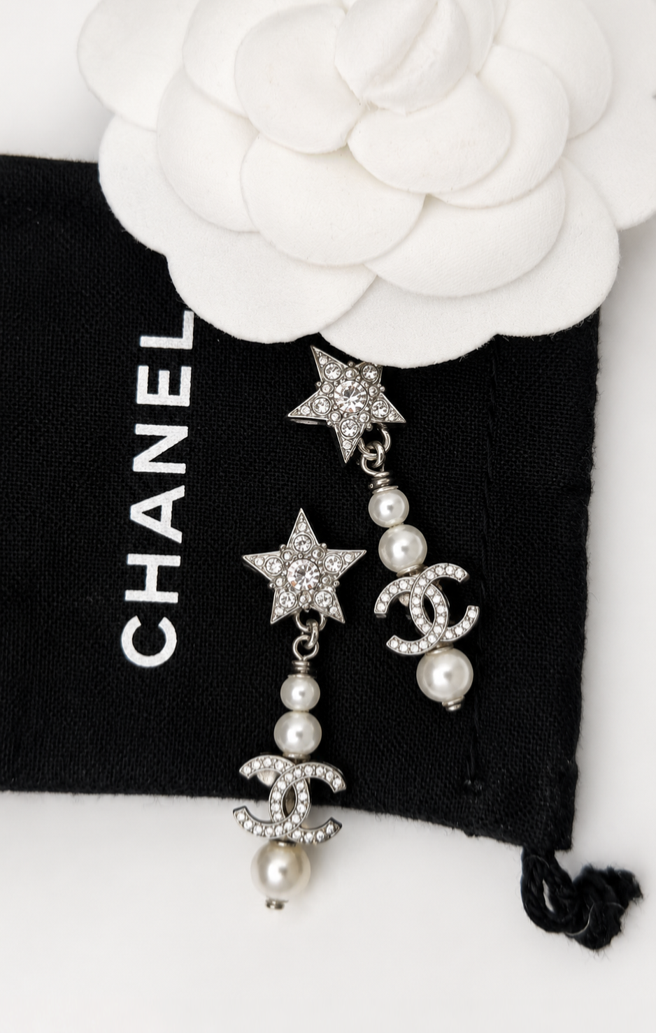 CHANEL RHINESTONE & PEARL CC DROP EARRINGS