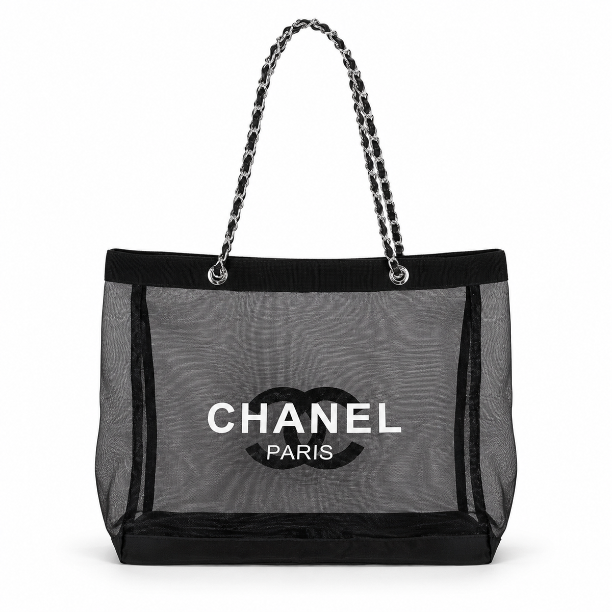 Chanel Black & White Mesh Logo Tote Bag