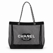 Chanel Black & White Mesh Logo Tote Bag