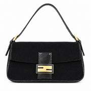FENDI VINTAGE BAGUETTE, BLACK BEADED FABRIC AND PYTHON TRIM