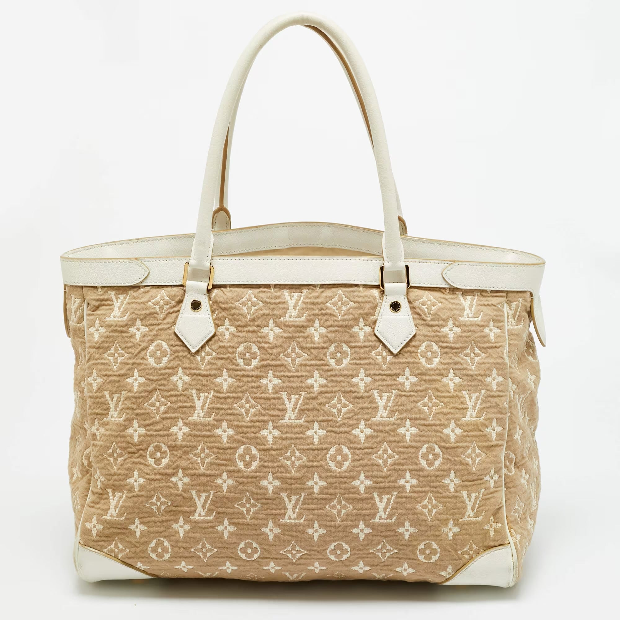 LOUIS VUITTON LV Monogram Sabbia Cabas GM Beige & White