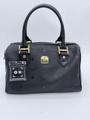 MCM Visetos Boston Satchel – Black Monogram Top Handle Bag