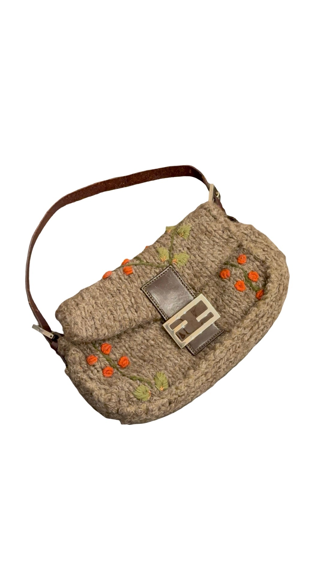 FENDI VINTAGE CROCHET KNIT FLORAL BAGUETTE