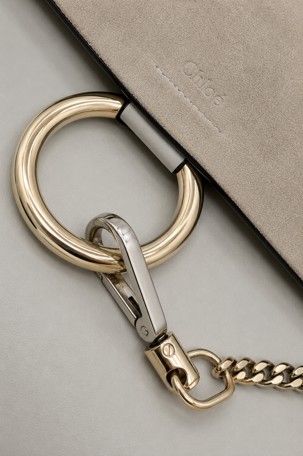 CHLOÉ FAYE Shoulder Bag Motty Gray Suede and Leather Medium
