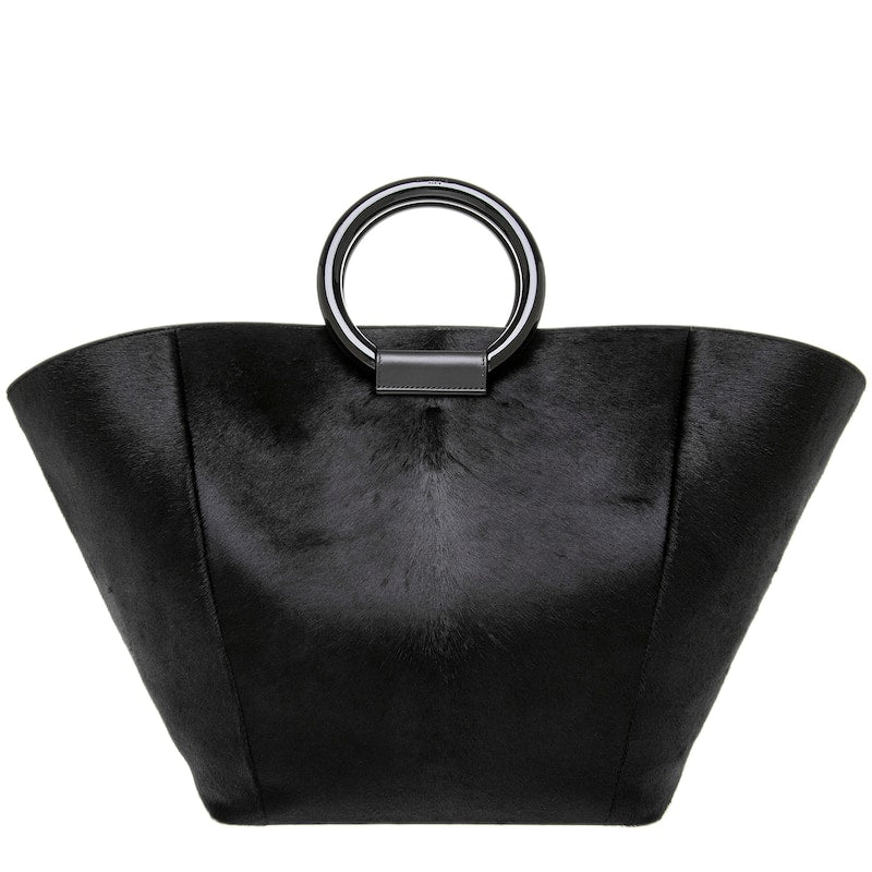 SAINT LAURENT YSL Ponyhair Top Handle Bag from the 2024 Maxi Trapeze Tote Collection by Anthony Vaccarello.