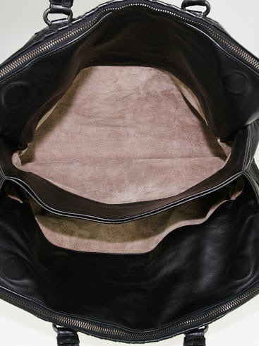 BOTTEGA VENETA 			Black Intrecciato Woven Calf Leather Top Handle Bag