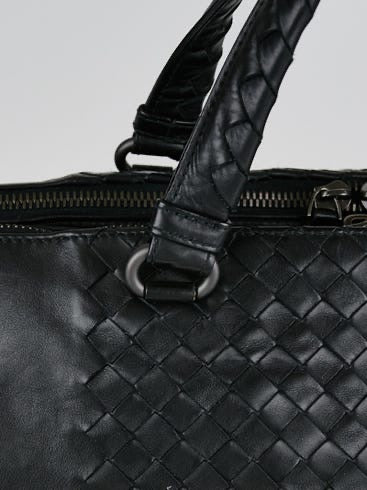 BOTTEGA VENETA 			Black Intrecciato Woven Calf Leather Top Handle Bag