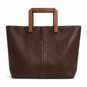LOEWE Hand Bag Suede Brown with Wood handle