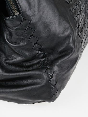 BOTTEGA VENETA 			Black Intrecciato Woven Calf Leather Top Handle Bag