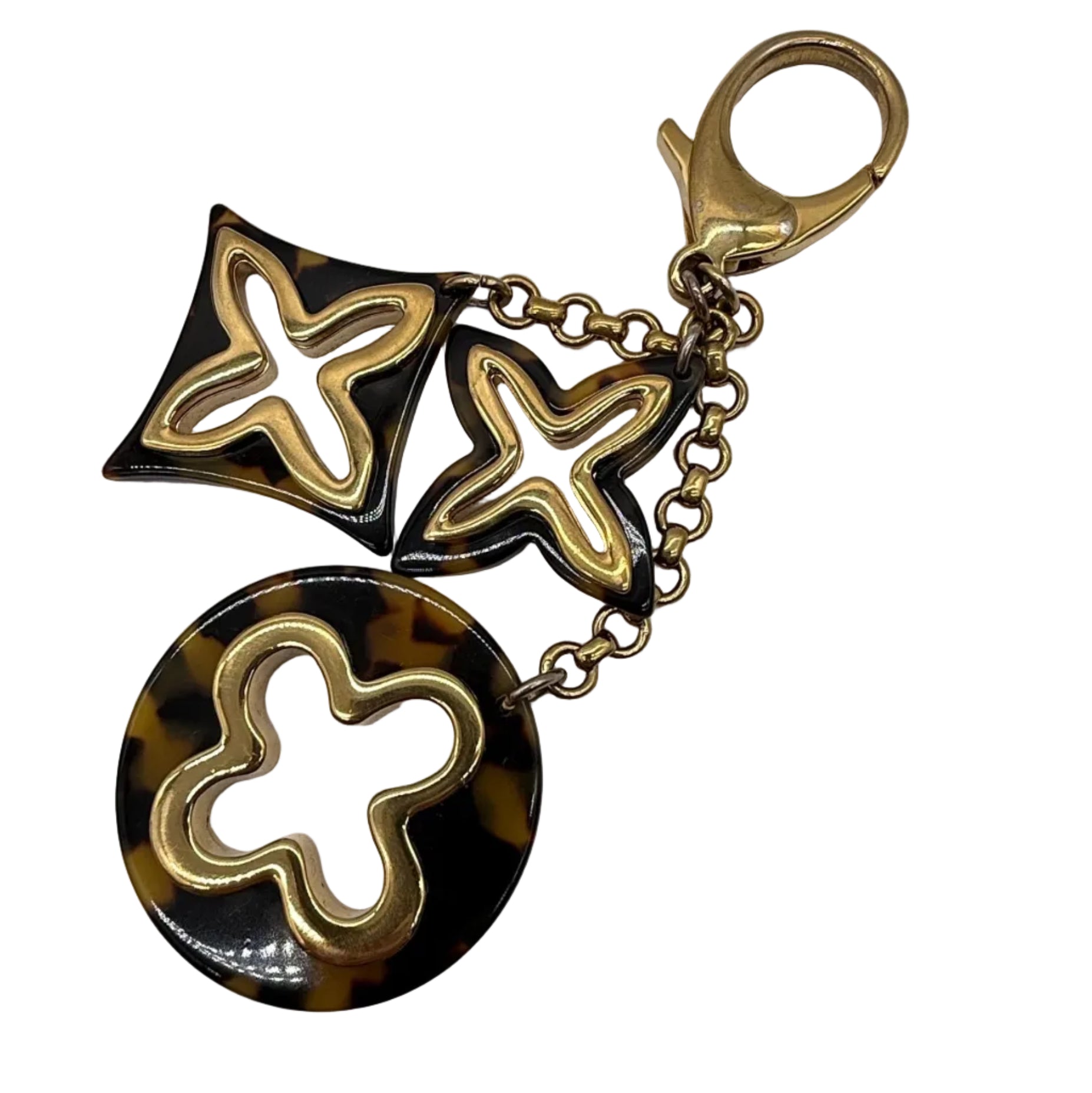 Louis Vuitton Fleur de Monogram Bag Charm & Key Holder | Gold & Tortoise Resin | Full Set