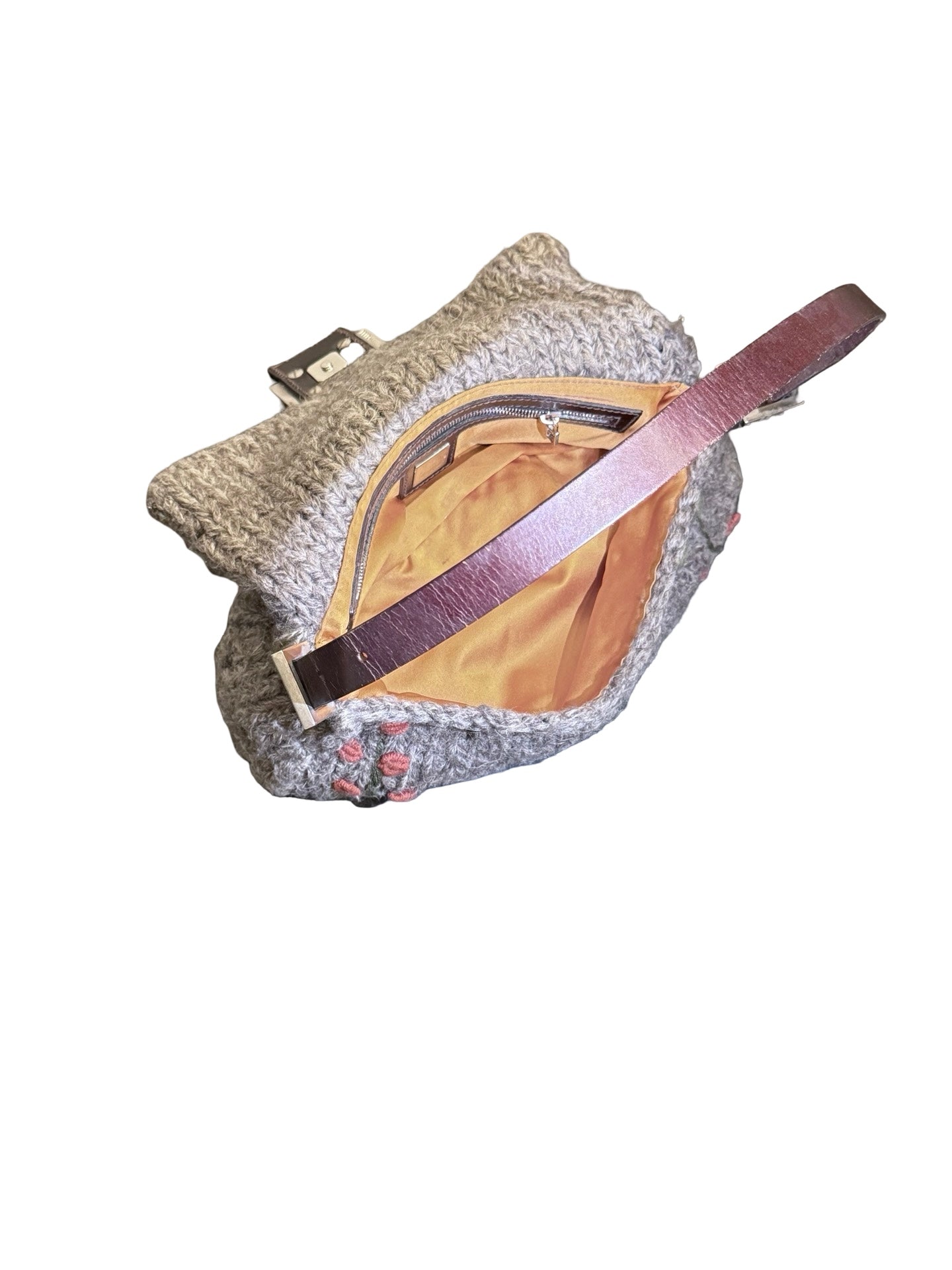 FENDI VINTAGE CROCHET KNIT FLORAL BAGUETTE
