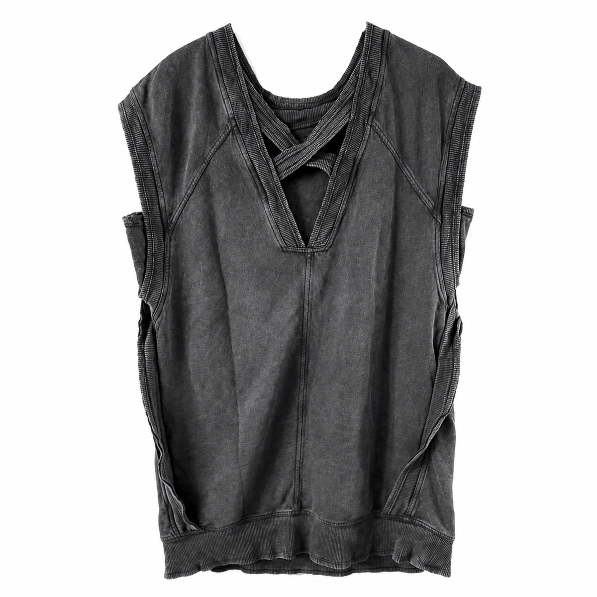 Daily Practice by Anthropologie Black Sleeveless Crisscross Sweatshirt Dress/Top