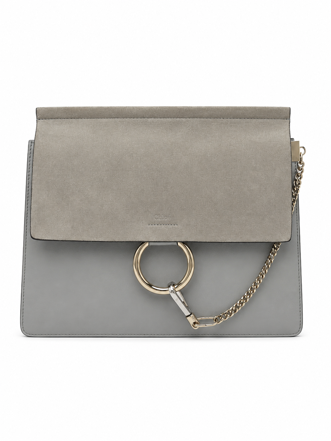CHLOÉ FAYE Shoulder Bag Motty Gray Suede and Leather Medium