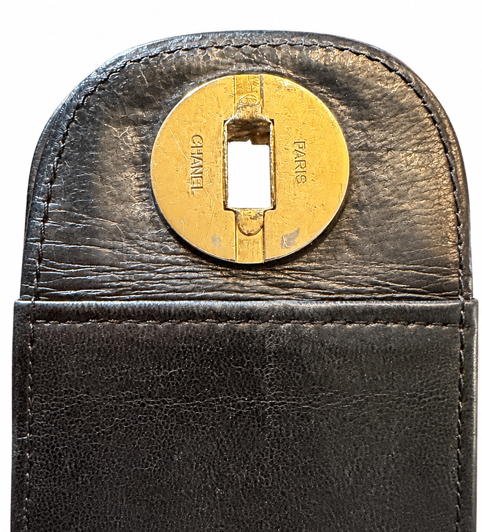 CHANEL MATELASSE TURN LOCK DOUBLE FLAP BLK ON BLCK GOLD HARDWARE