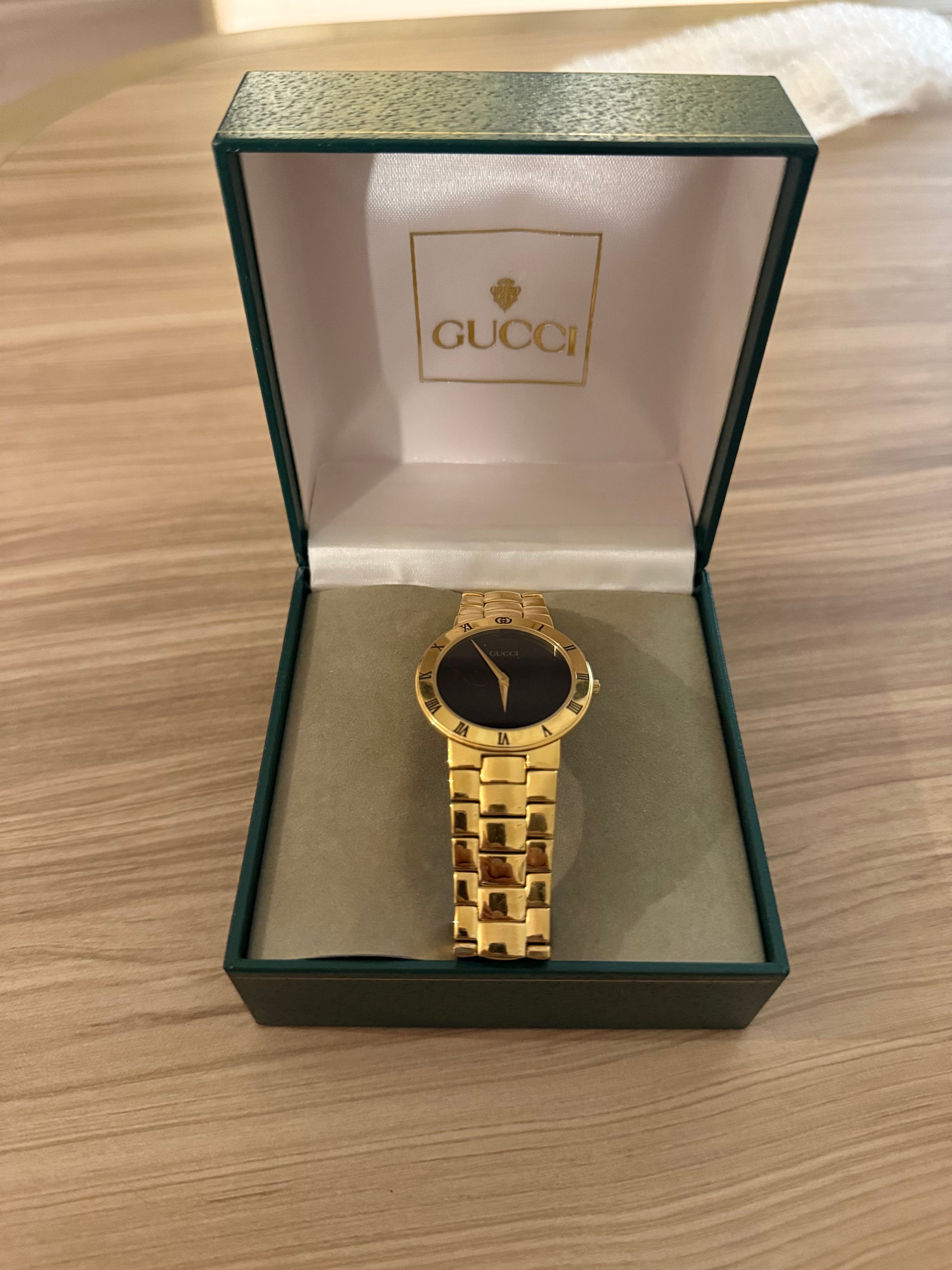 GUCCI 3300.2.M SWISS QUARTZ WRISTWATCH GOLD TONE BOX RUNNING VINTAGE