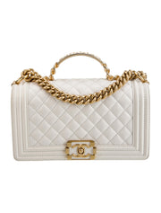 Chanel White Quilted Lambskin Leather CC Chain Top Handle Mini Flap Bag