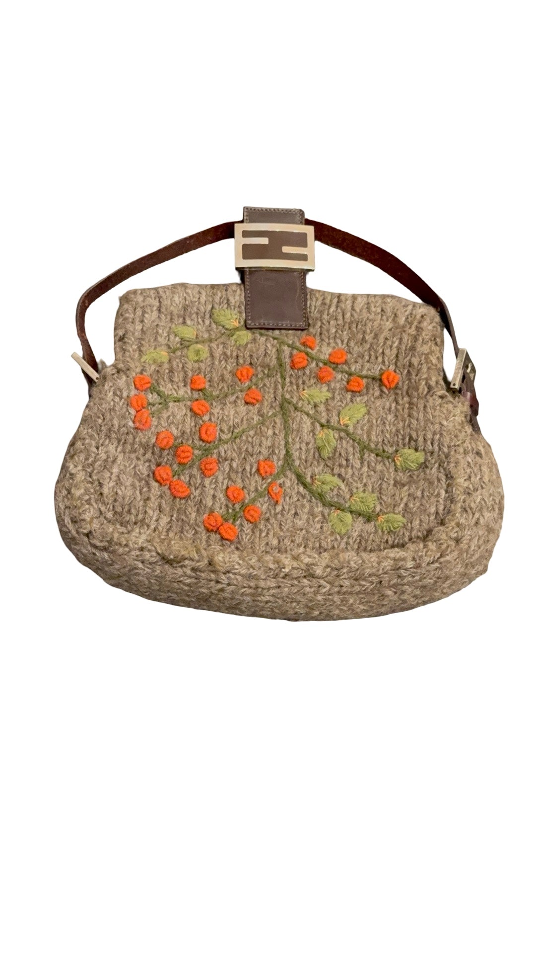 FENDI VINTAGE CROCHET KNIT FLORAL BAGUETTE