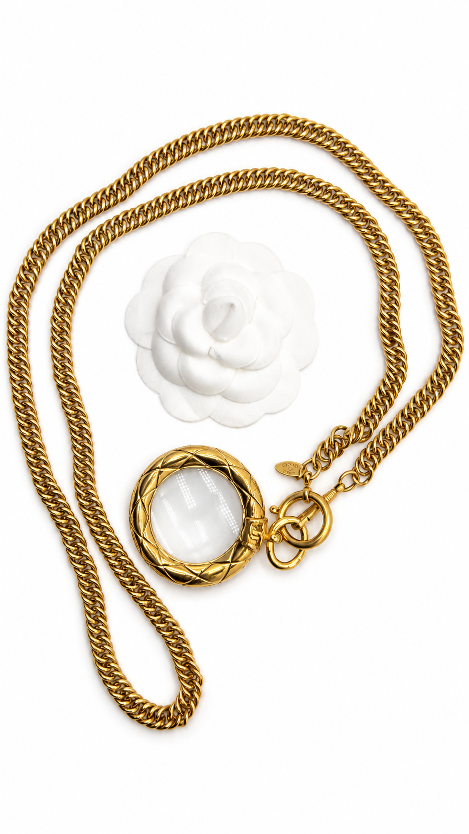 CHANEL Classic Quilted Framed Magnifying Glass Pendant Long Necklace