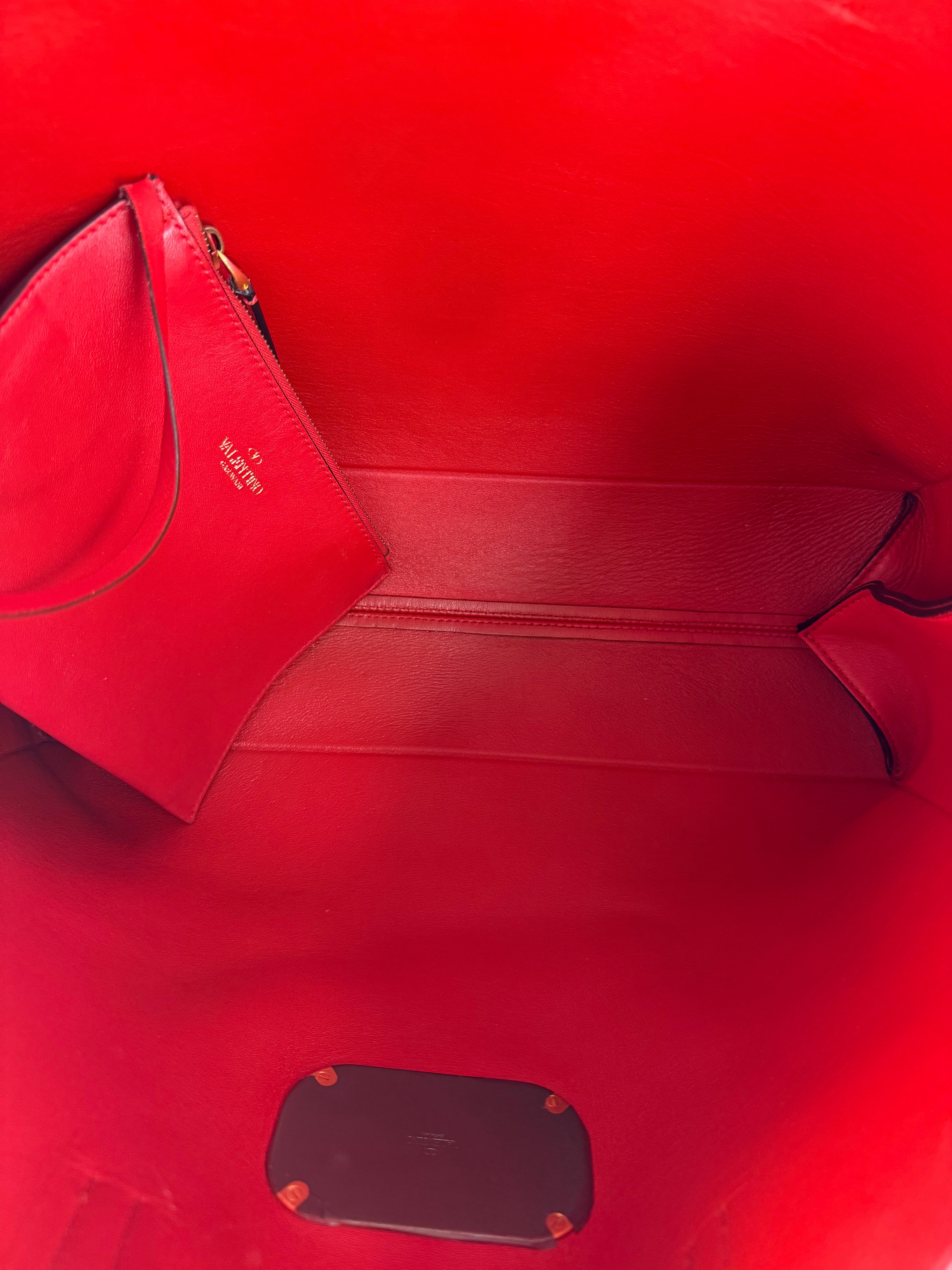 AUTHENTIC VALENTINO Red Calfskin Leather Vring Large Tote Bag