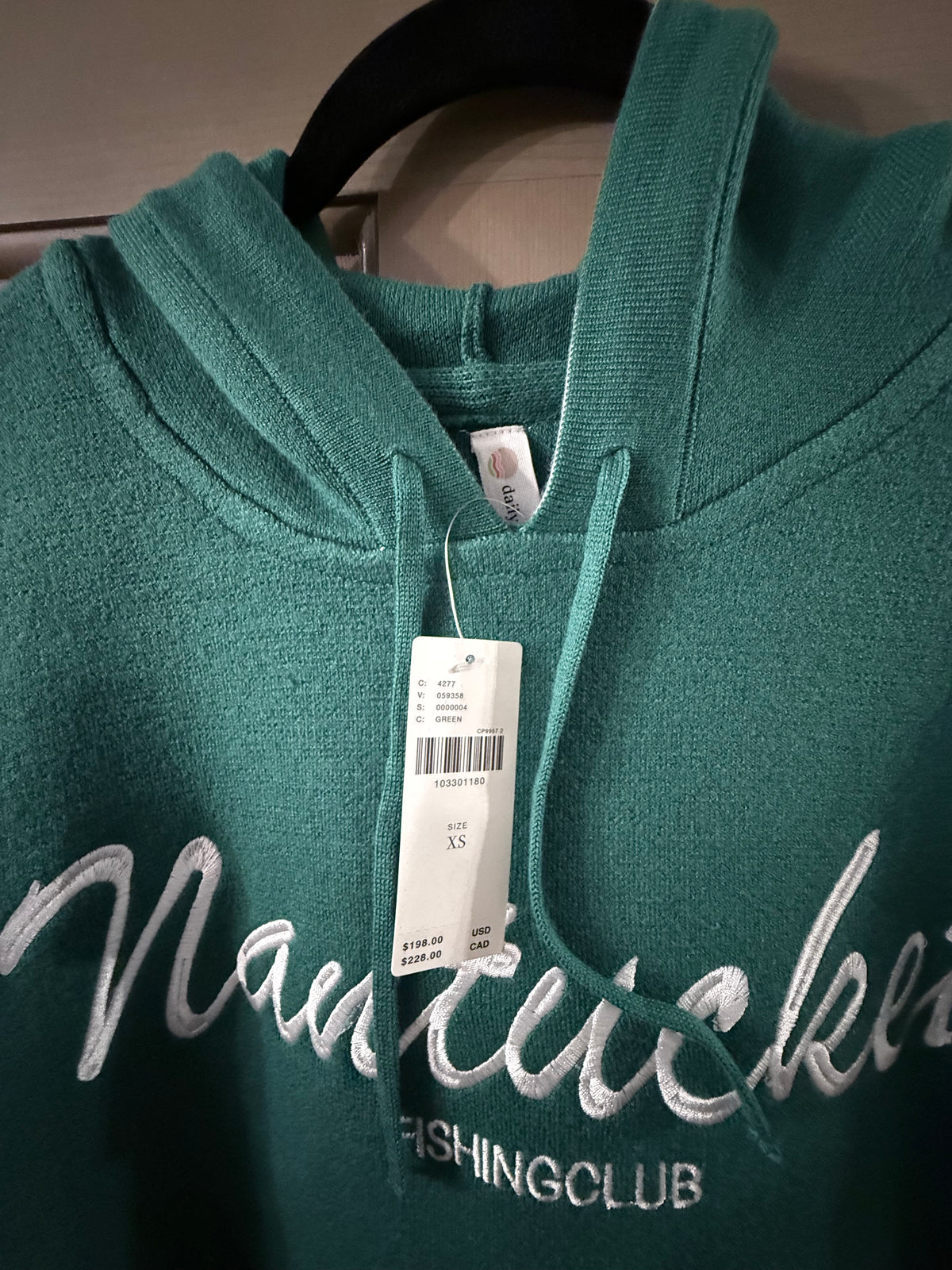 Daily Practice Anthropologie Nantucket Fishing Club Knit Hoodie Green Cream