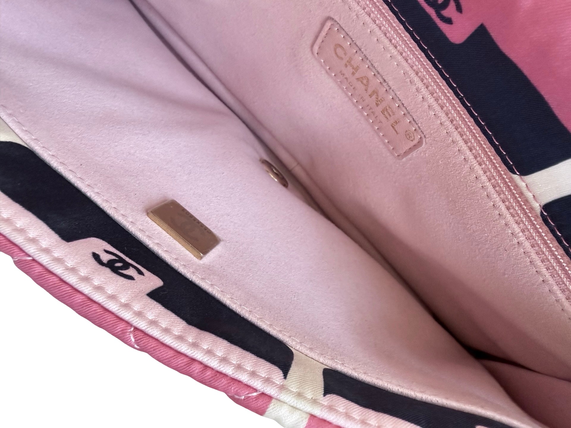 CHANEL Pink Quilted Printed Satin Flap Shoulder Bag – Limited Edition