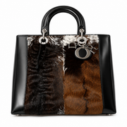 LADY DIOR Patent Pony Hair Deer Print Large in Black
