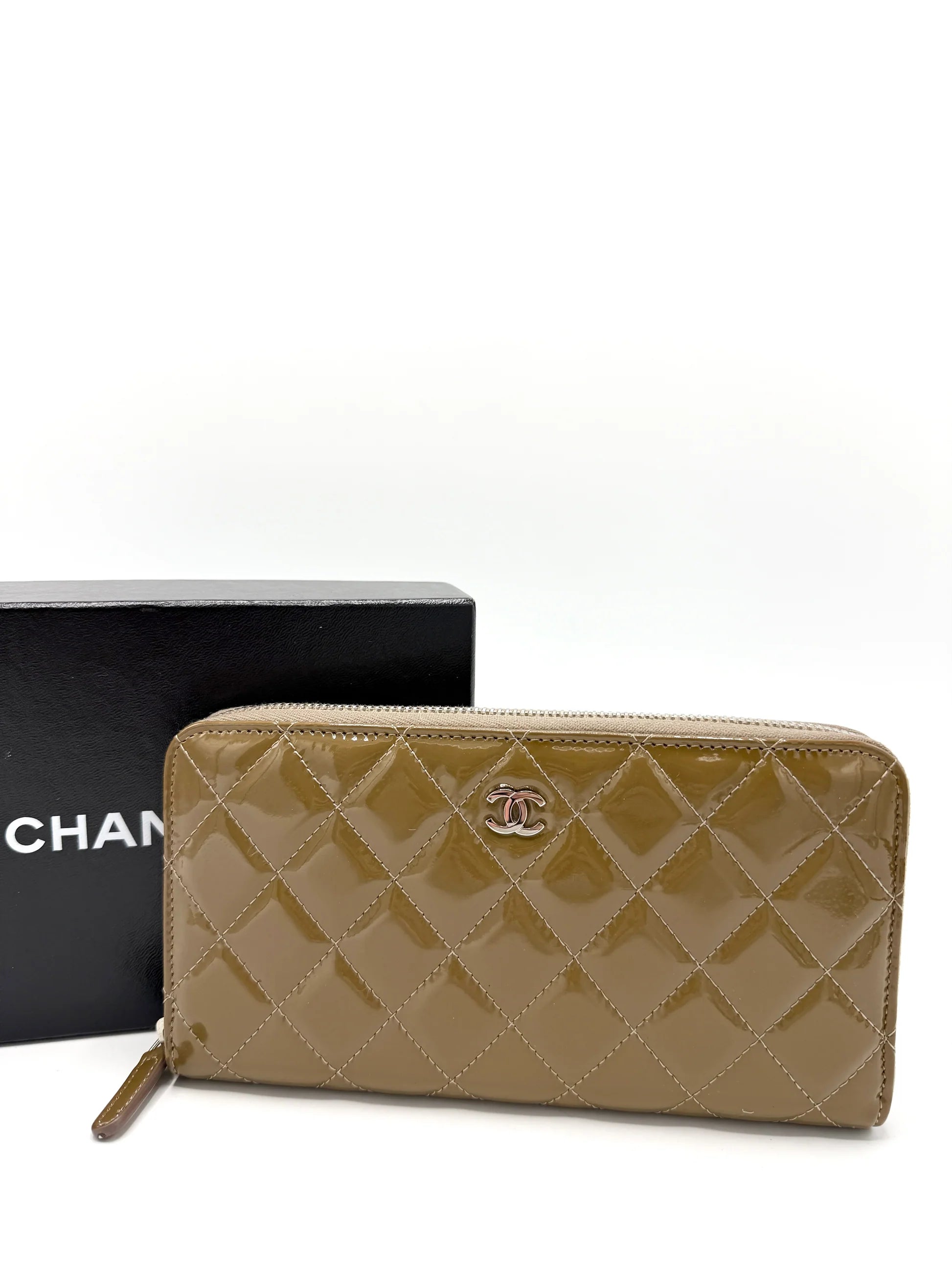 CHANEL Quilted Patent Leather Wallet