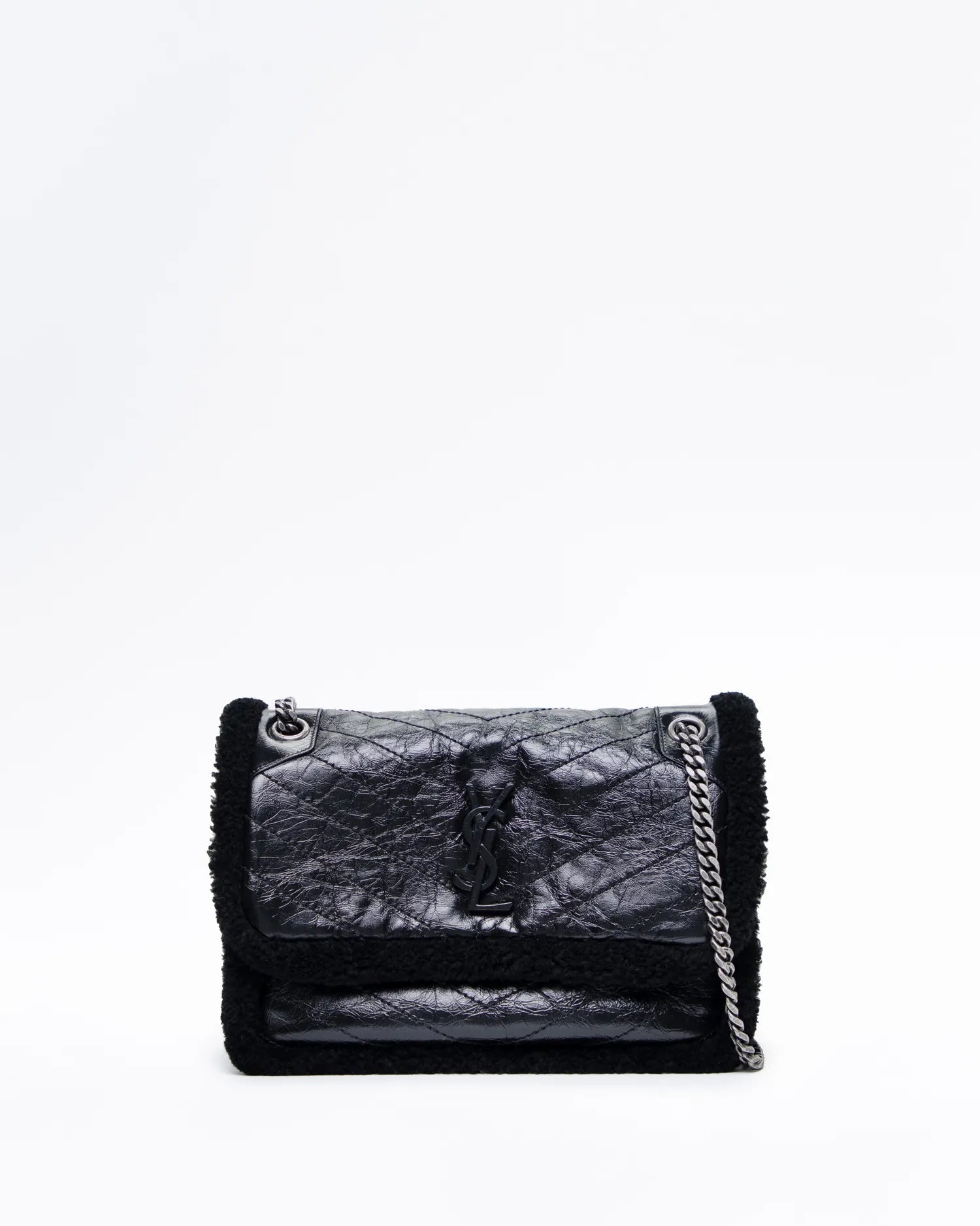 NEW!! SAINT LAURENT Medium Niki YSL Monogram Shearling And Leather Chain Bag