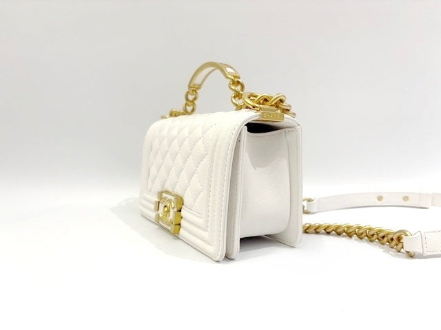 Chanel White Quilted Lambskin Leather CC Chain Top Handle Mini Flap Bag