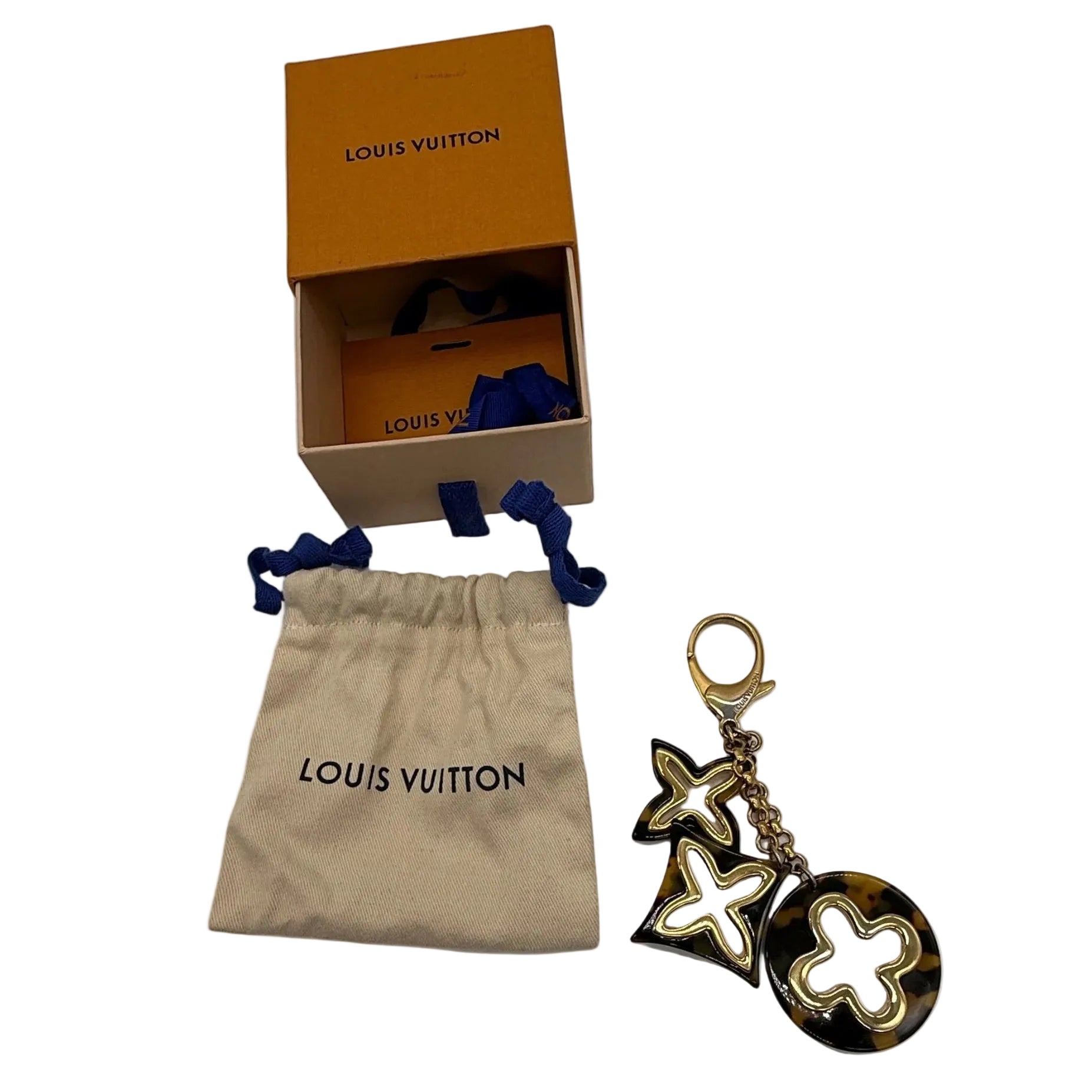 Louis Vuitton Fleur de Monogram Bag Charm & Key Holder | Gold & Tortoise Resin | Full Set