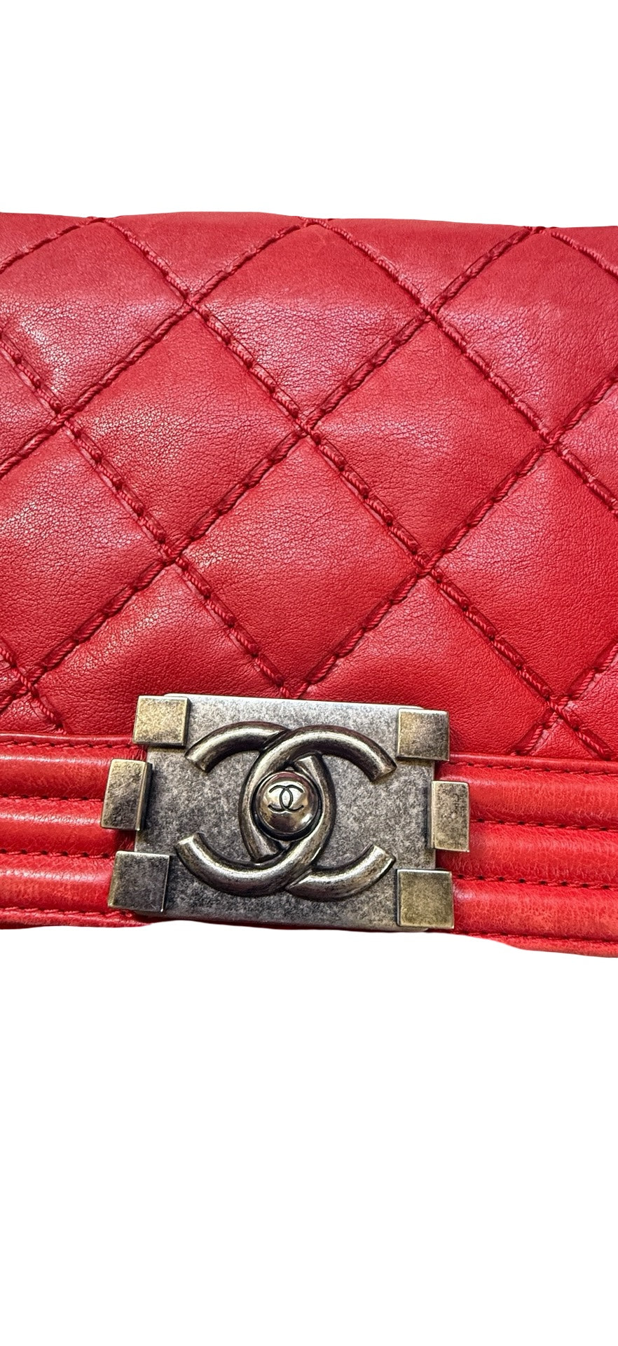 CHANEL Boy Flap Medium Bag – Red Quilted Lambskin with Ruthenium Hardware