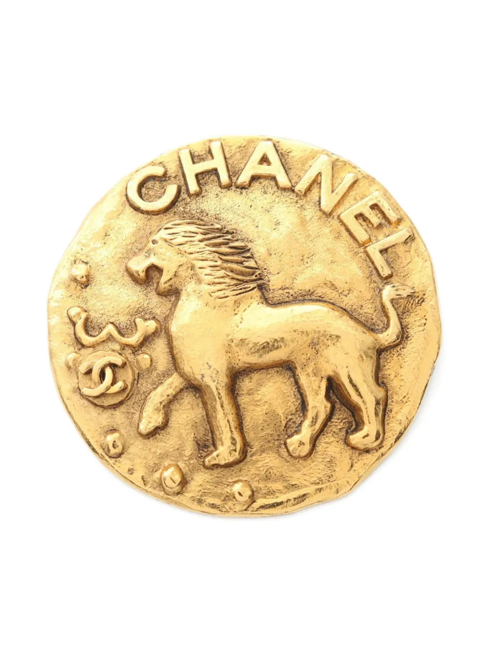 CHANEL Vintage Lion Brooch Gold Medallion Leo Rare Authentic Stamp