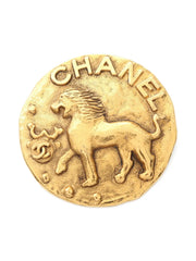 CHANEL Vintage Lion Brooch Gold Medallion Leo Rare Authentic Stamp