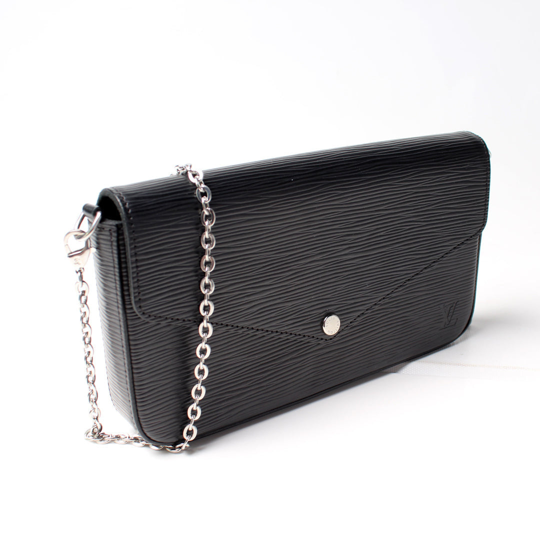 LOUIS VUITTON LV Pochette Félicie in Black,
EPI leather With a Silver-Tone Chain Strap