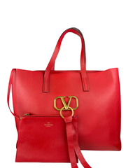 AUTHENTIC VALENTINO Red Calfskin Leather Vring Large Tote Bag
