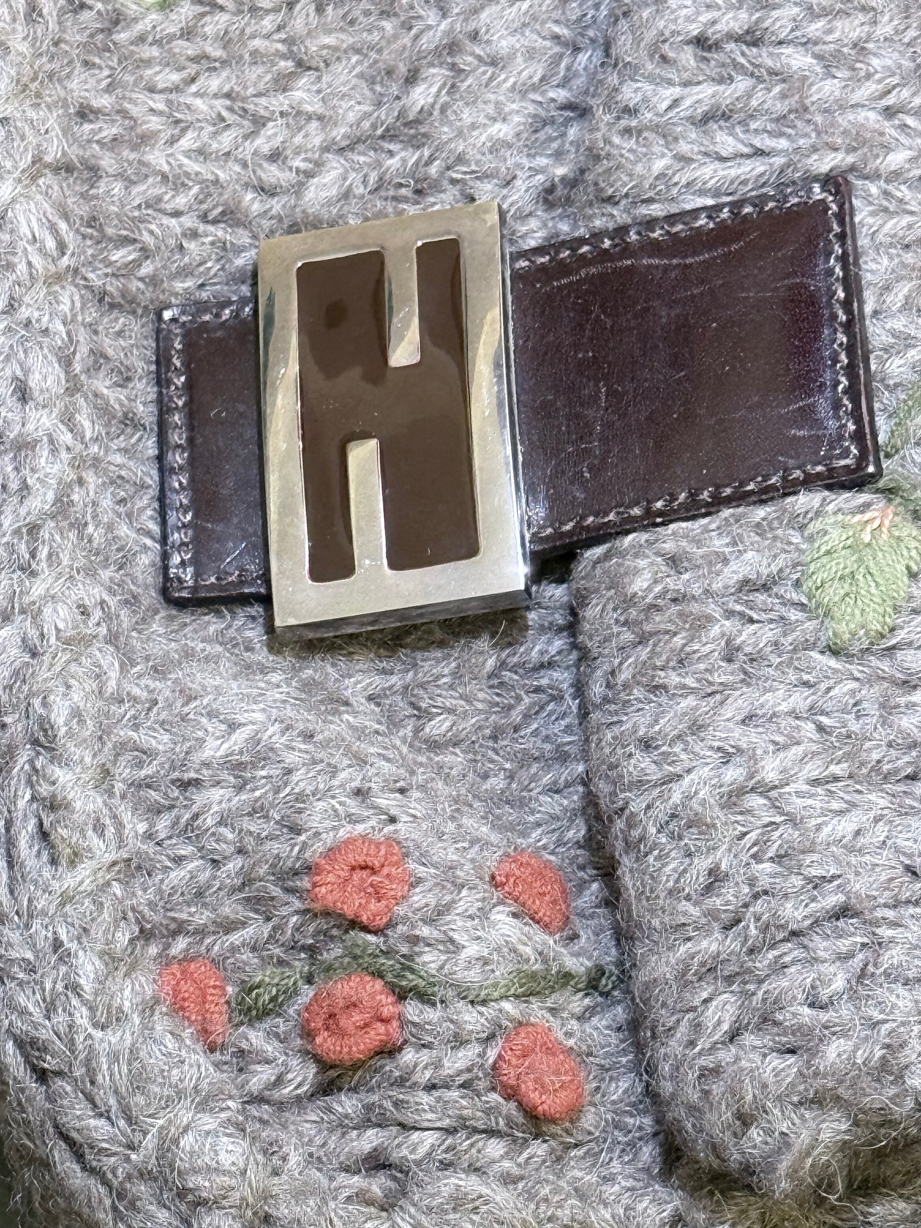 FENDI VINTAGE CROCHET KNIT FLORAL BAGUETTE