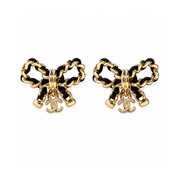 Chanel Interlaced Chain & Leather Bow earrings