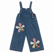 Easel Flower Patch Washed Denim Overalls