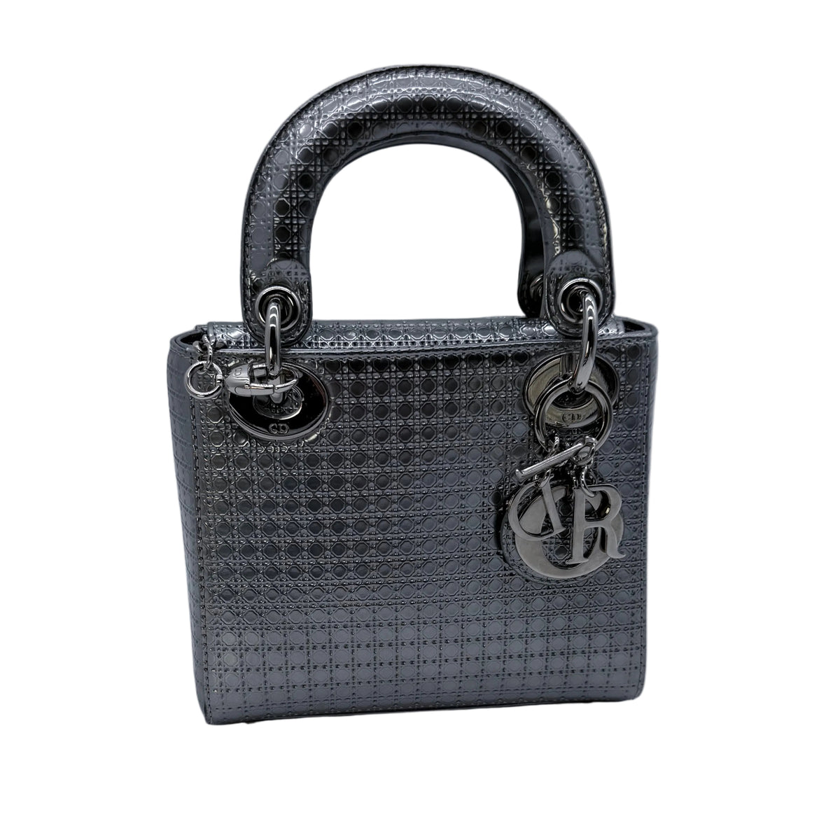 Metallic Patent Micro-Cannage Mini Lady Dior Silver