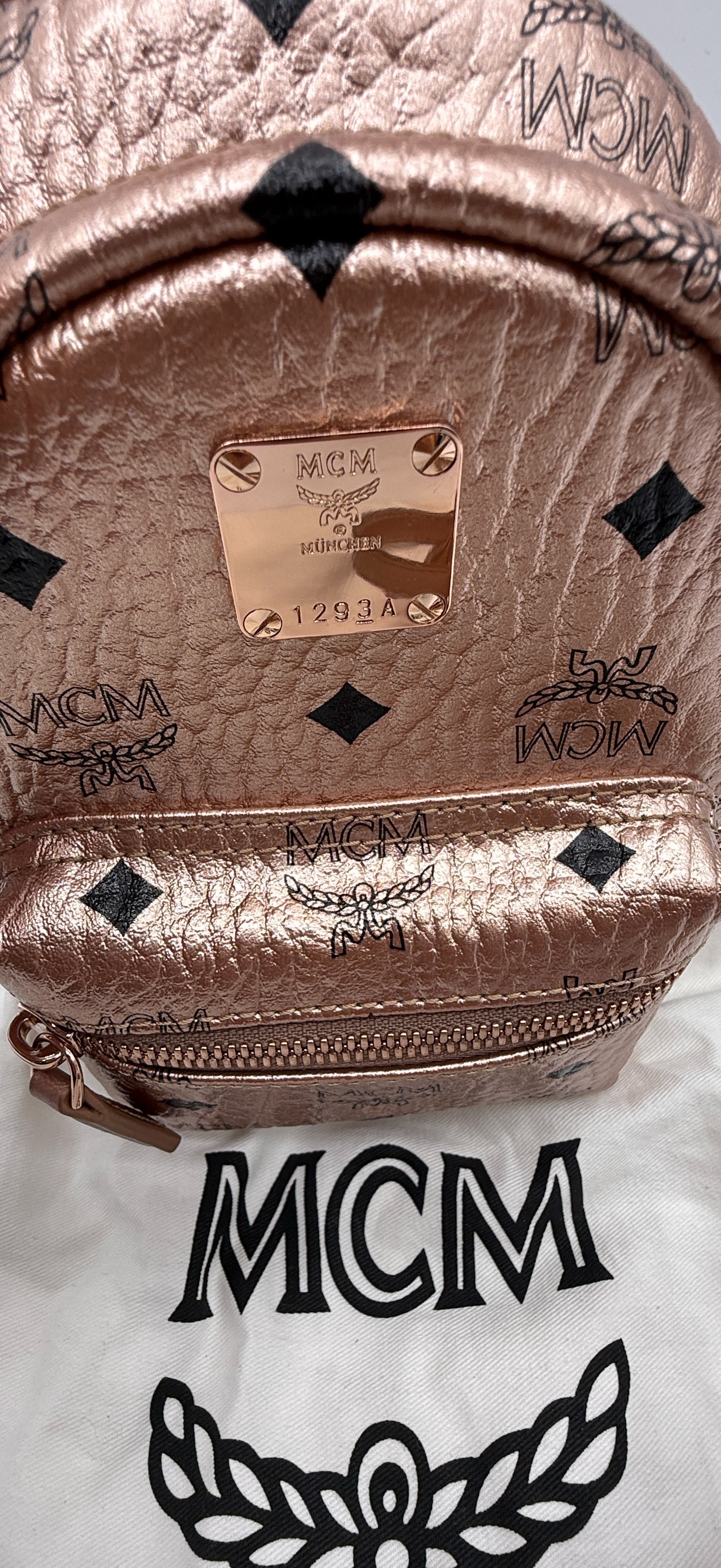 MCM Stark Mini Backpack – Rose Gold Visetos Coated Canvas | Full Set