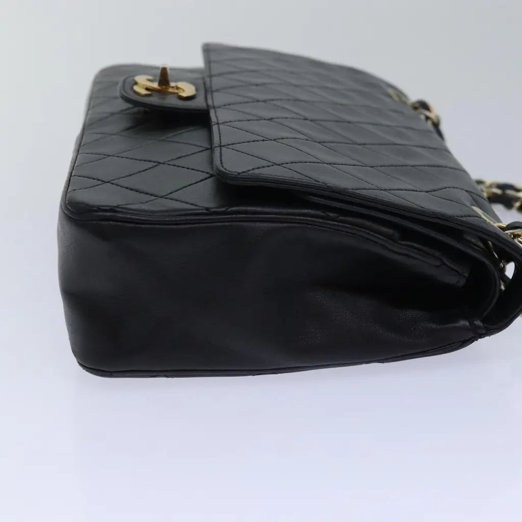 CHANEL MATELASSE TURN LOCK DOUBLE FLAP BLK ON BLCK GOLD HARDWARE