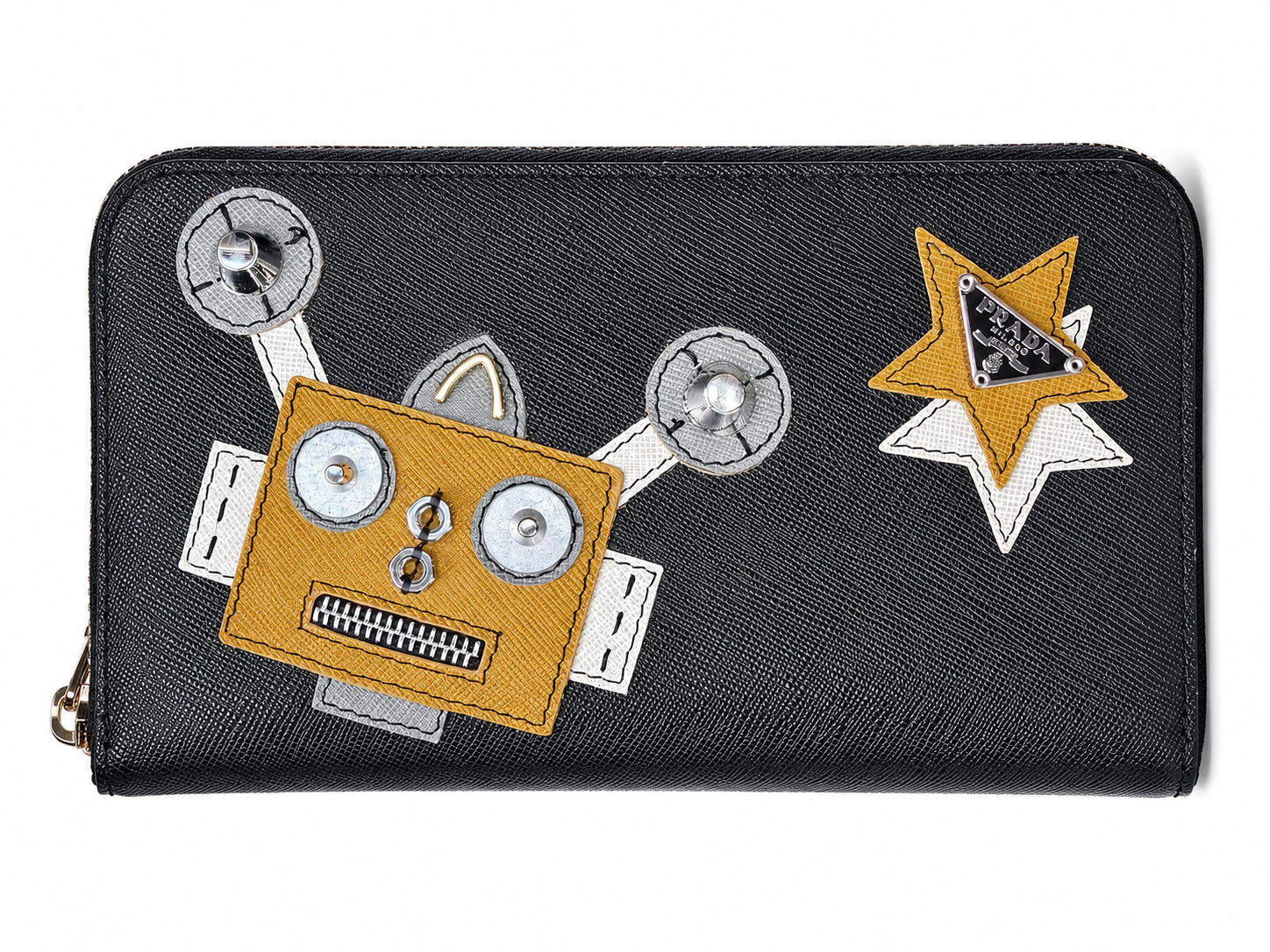 PRADA Saffiano Robot Continental Zip Around Wallet Black