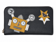 PRADA Saffiano Robot Continental Zip Around Wallet Black