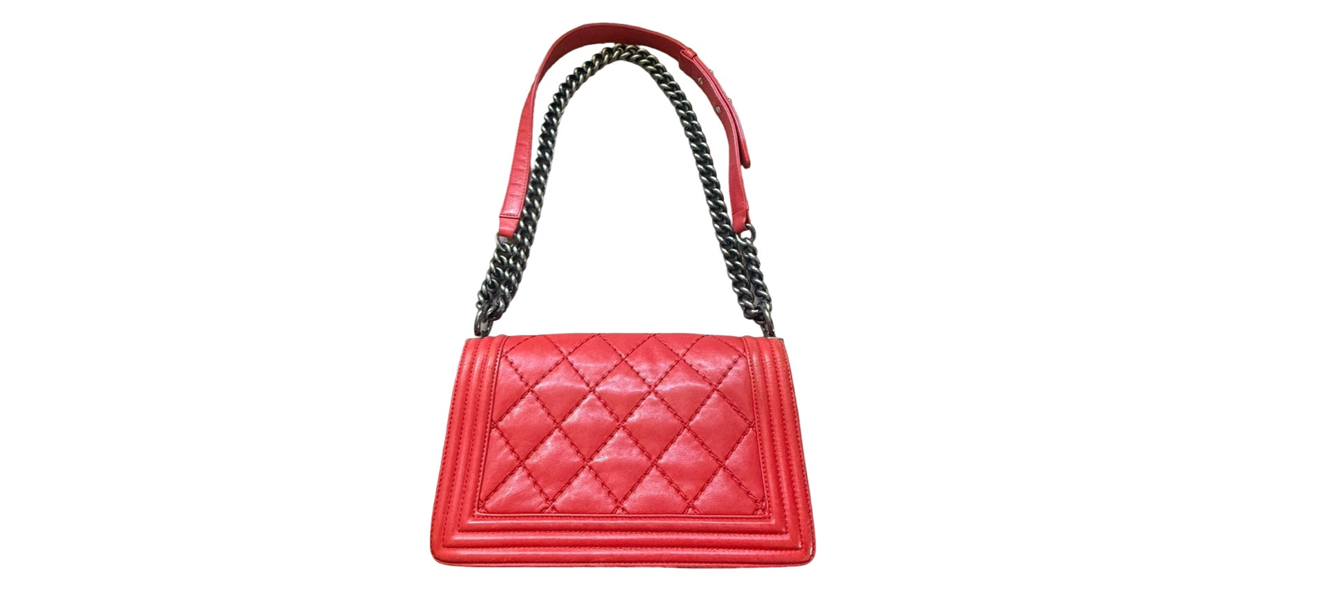 CHANEL Boy Flap Medium Bag – Red Quilted Lambskin with Ruthenium Hardware