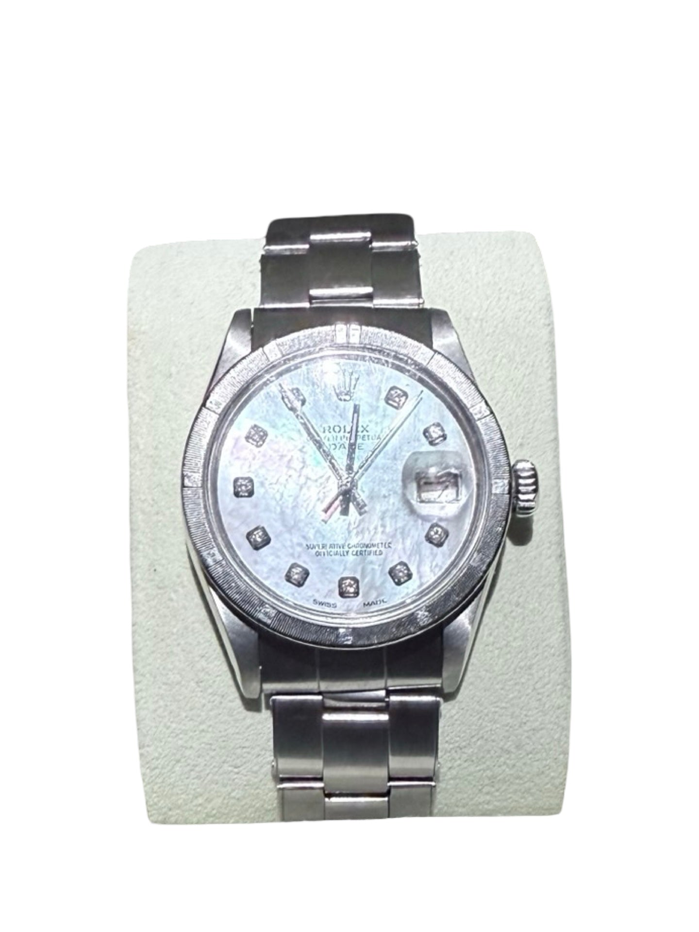 Rolex Oyster Perpetual Date 34mm – Mother of Pearl Diamond Dial With Box