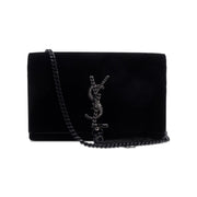 SAINT LAURENT YSL Black Velvet Crystal Small Kate Tassel Bag