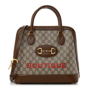 RARE VINTAGE GUCCI GG Supreme Monogram Azalea Calfskin Boutique Horsebit 1955 Top Handle Bag