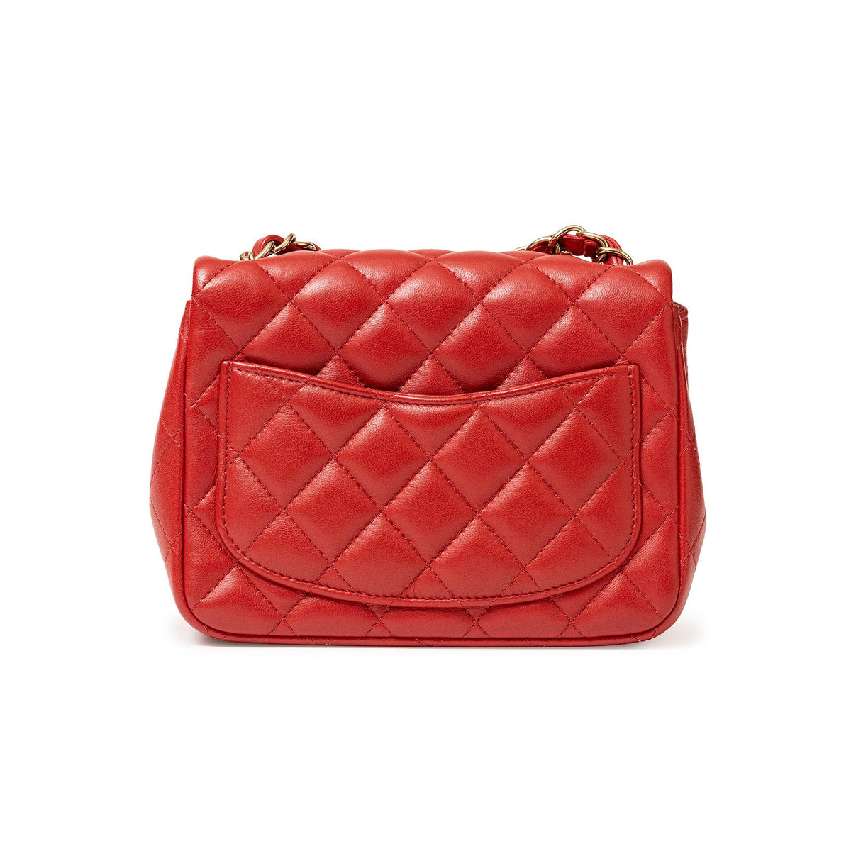 CHANEL MINI SQUARE CLASSIC FLAP BAG RED LAMBSKIN GOLD HARDWARE
